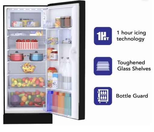 Haier 190 L Direct Cool Single Door 3 Star Refrigerator with Base Drawer  (Black Calla, HRD-2103PKO-P) - Image 2